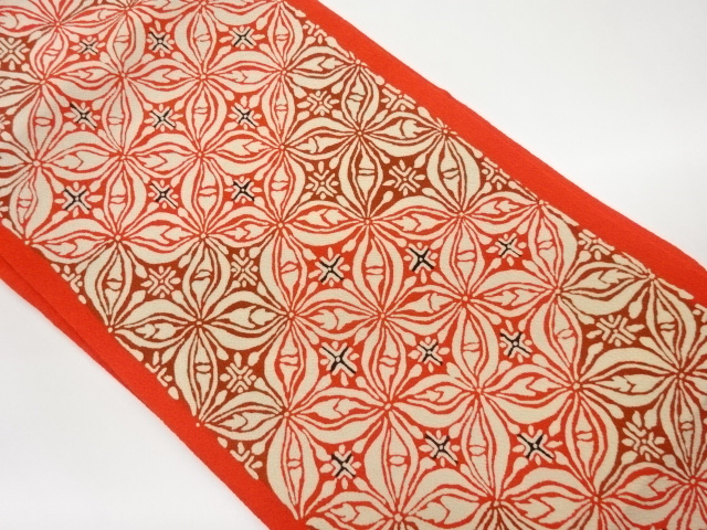 縮緬地抽象花々模様名古屋帯